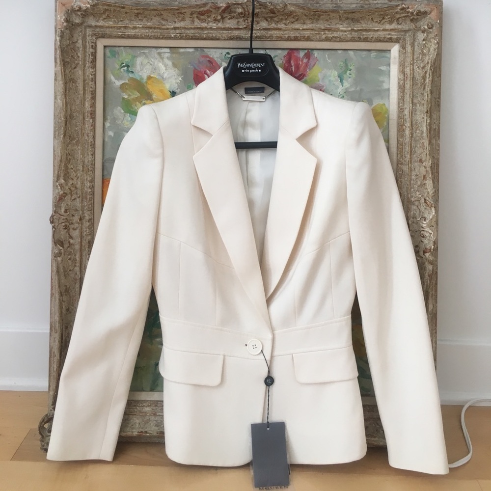 Alexander McQueen Cream One-Button Tailored Blazer - Picture 1 of 12